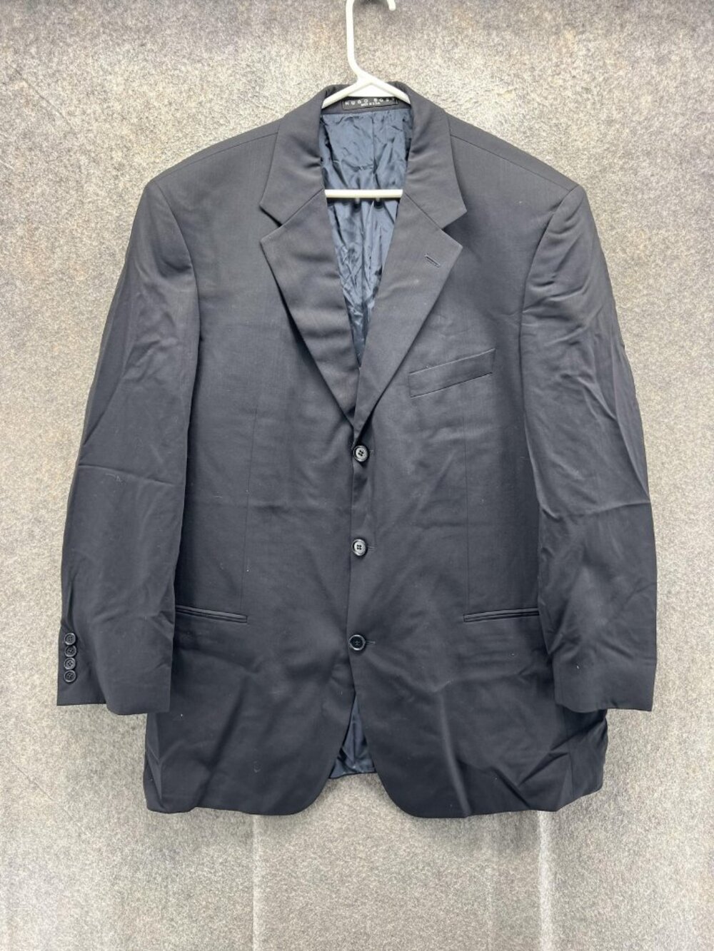 Hugo Boss Blazer Mens 46R Black Wool Solid Sport Coat Jacket USA Einstein Sigma